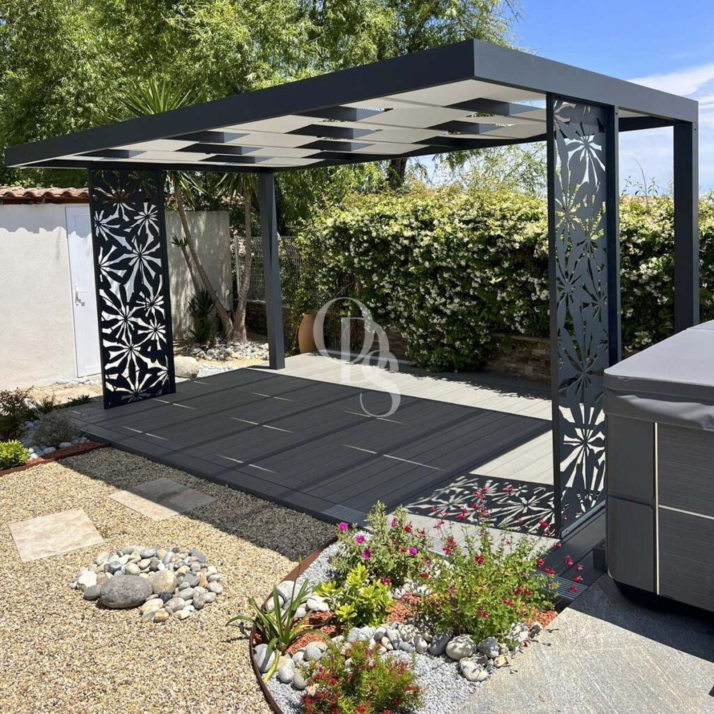 pergola bioclimatique à toiles tressées 