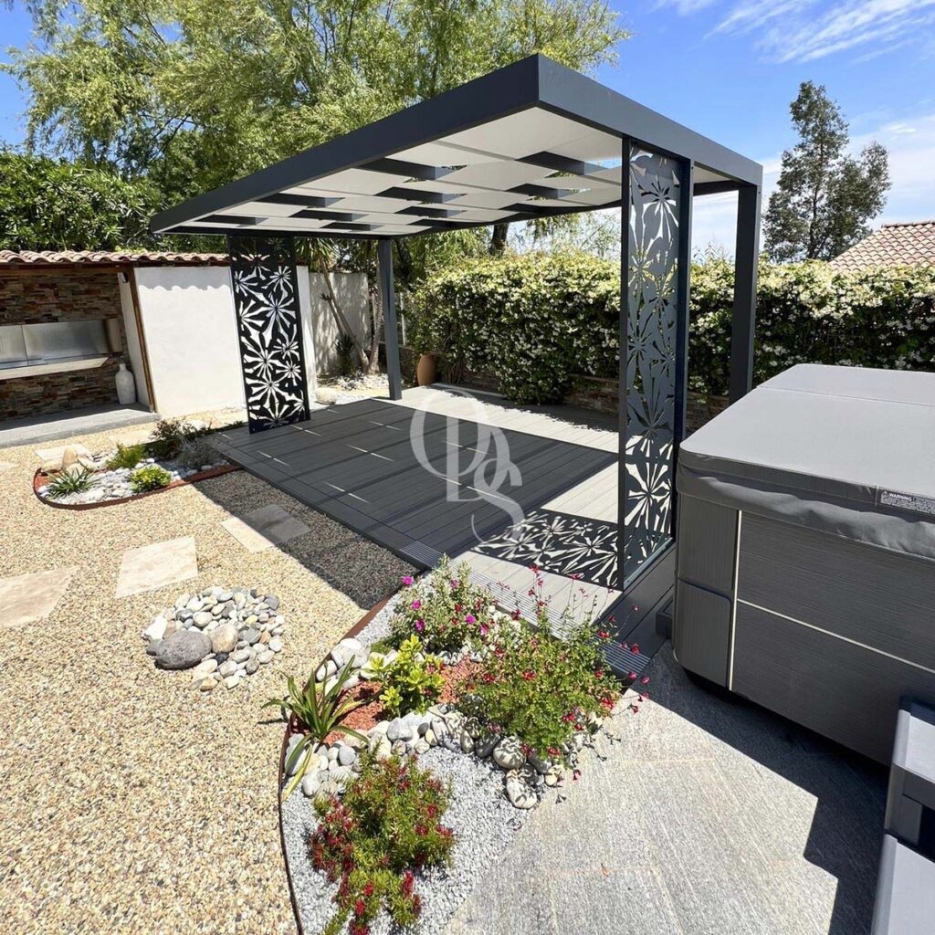pergola bioclimatique à toiles tressées 