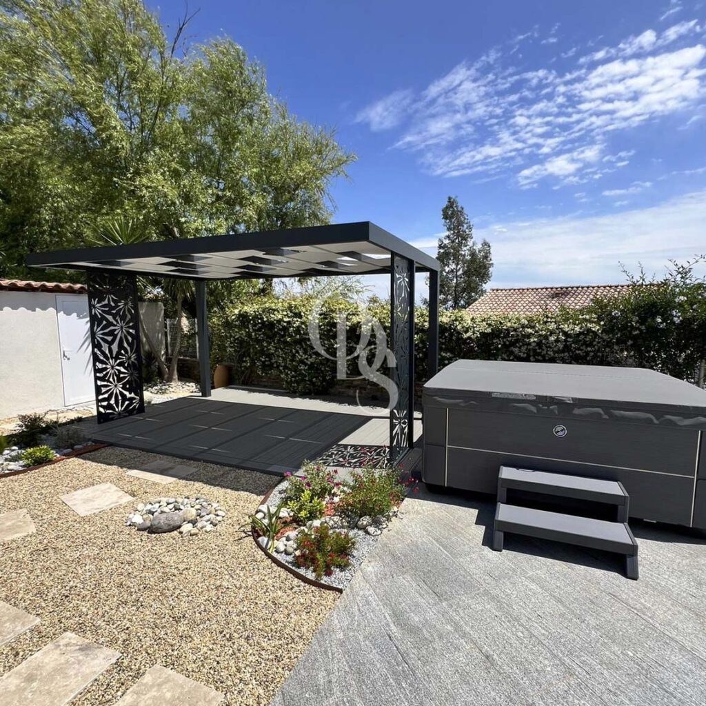 pergola bioclimatique à toiles tressées 