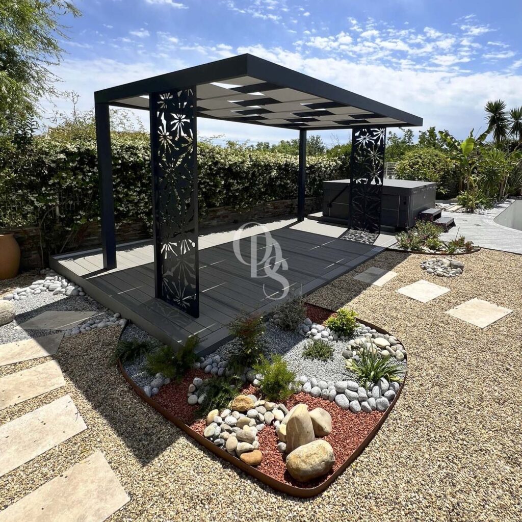 pergola bioclimatique à toiles tressées 